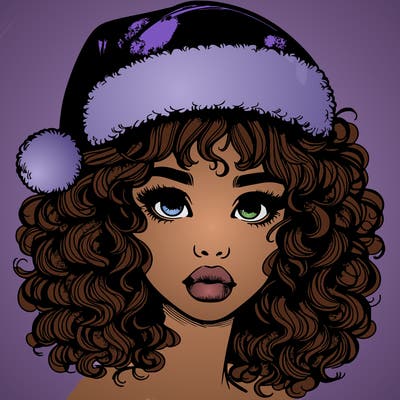 realistic girl with a santa hat curly hair and lips