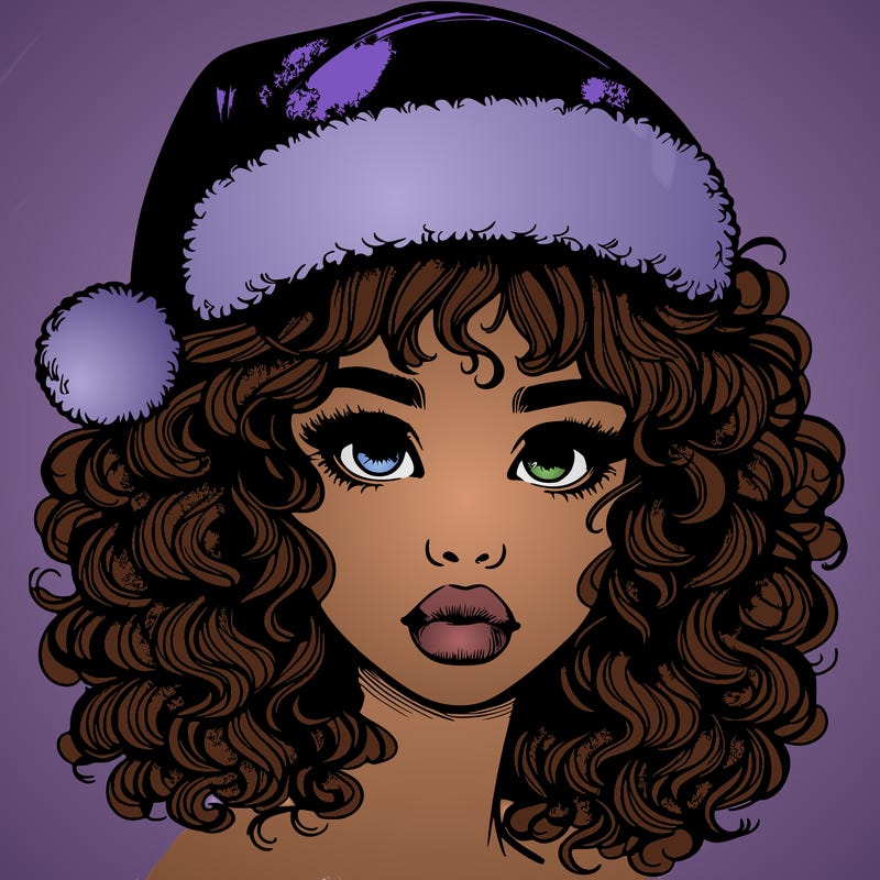 realistic girl with a santa hat curly hair and lips