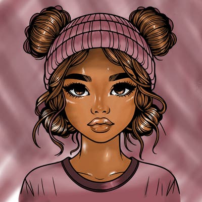 realistic girl with buns in her hair with a beanie on