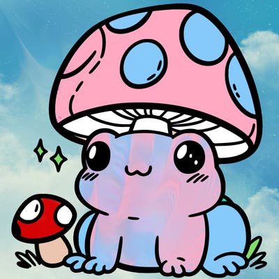 a cute frog with a mushroom hat