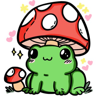 a cute frog with a mushroom hat