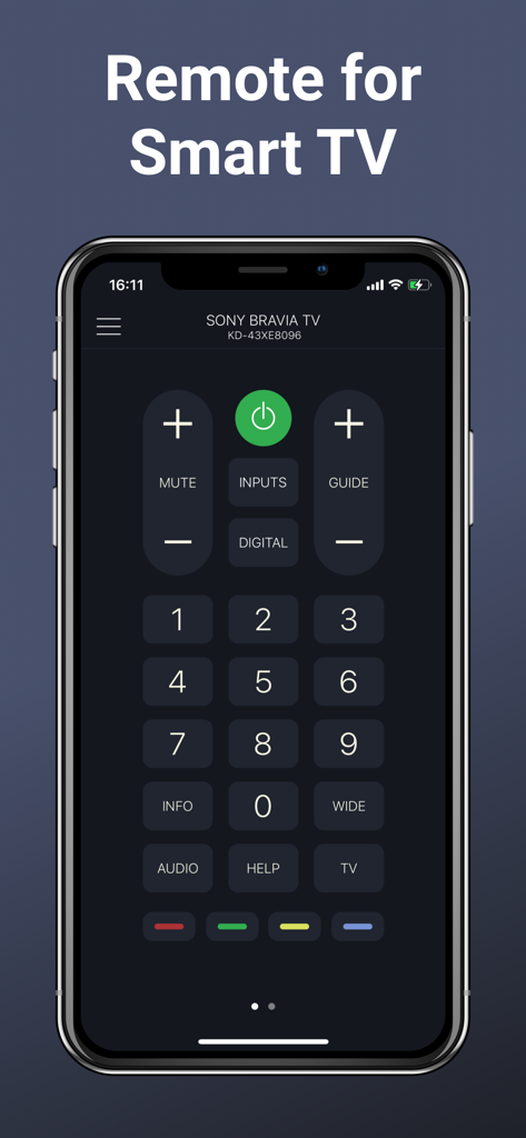 Remote Control for Sony TVs - iPhone画面上のSony Bravia Smart TV用デジタルリモコンインターフェース