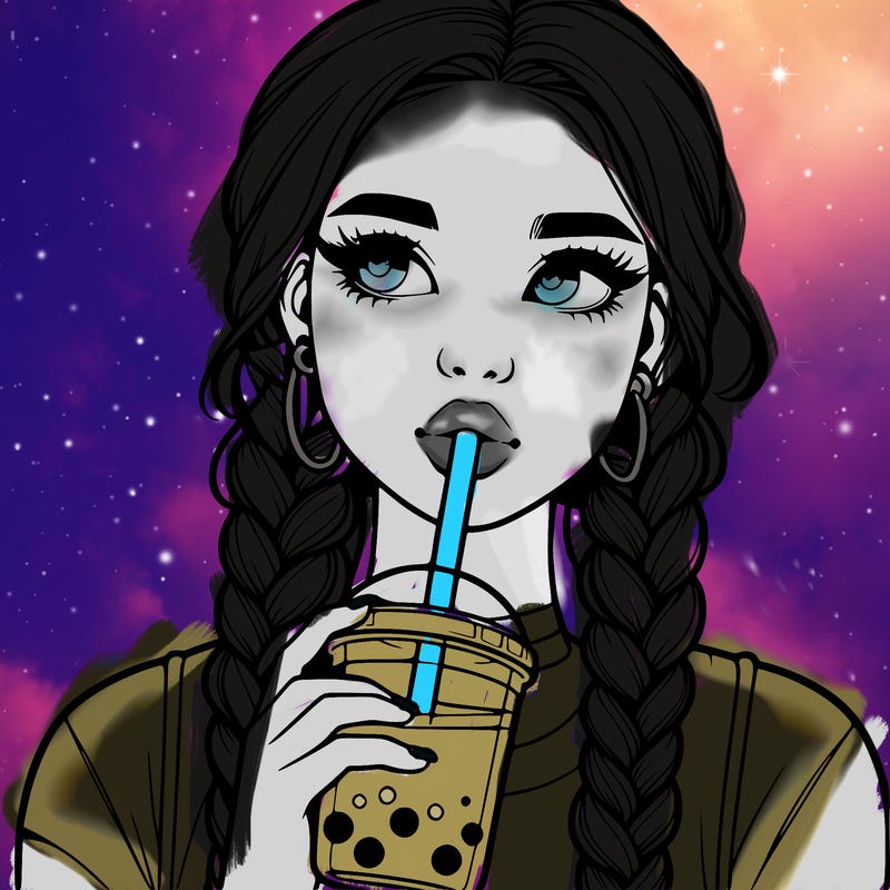 realistic girl with braided hair drinking boba