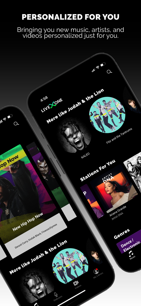 LiveOne Music - LiveOne Music app interface displaying personalized music recommendations and curated artist stations