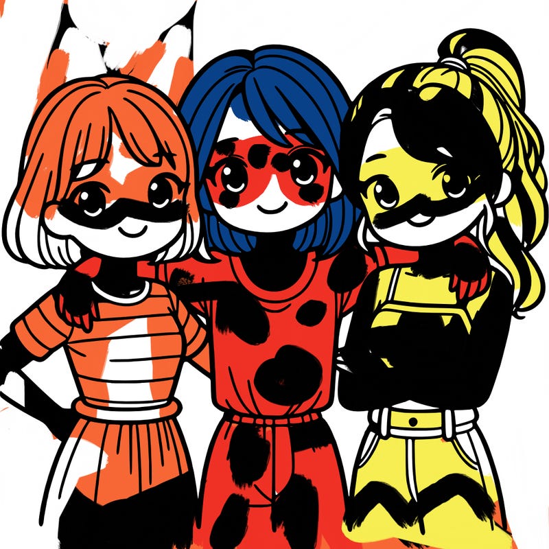 3 girls together with arms around eachother with one with short hair and the others with ponytails