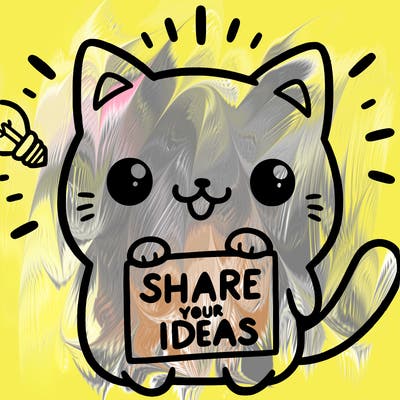 a cute cat saying share your ideas