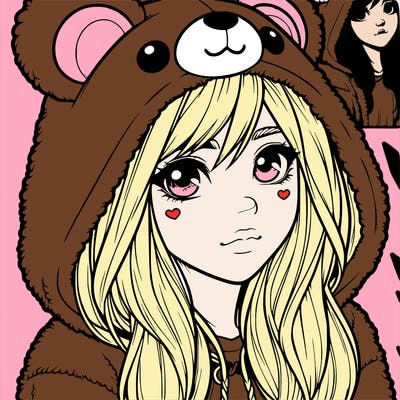 realistic girl in a bear hoodie
