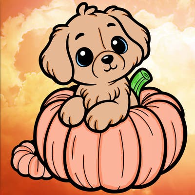 a puppy in a pumkin