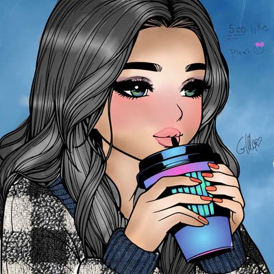 realistic girl drinking coffee