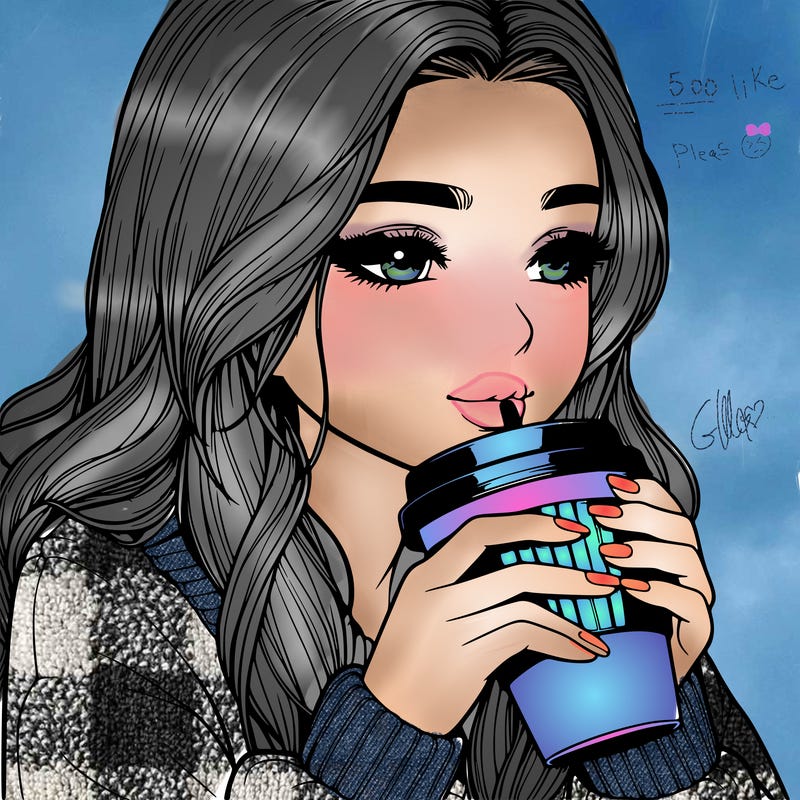 realistic girl drinking coffee