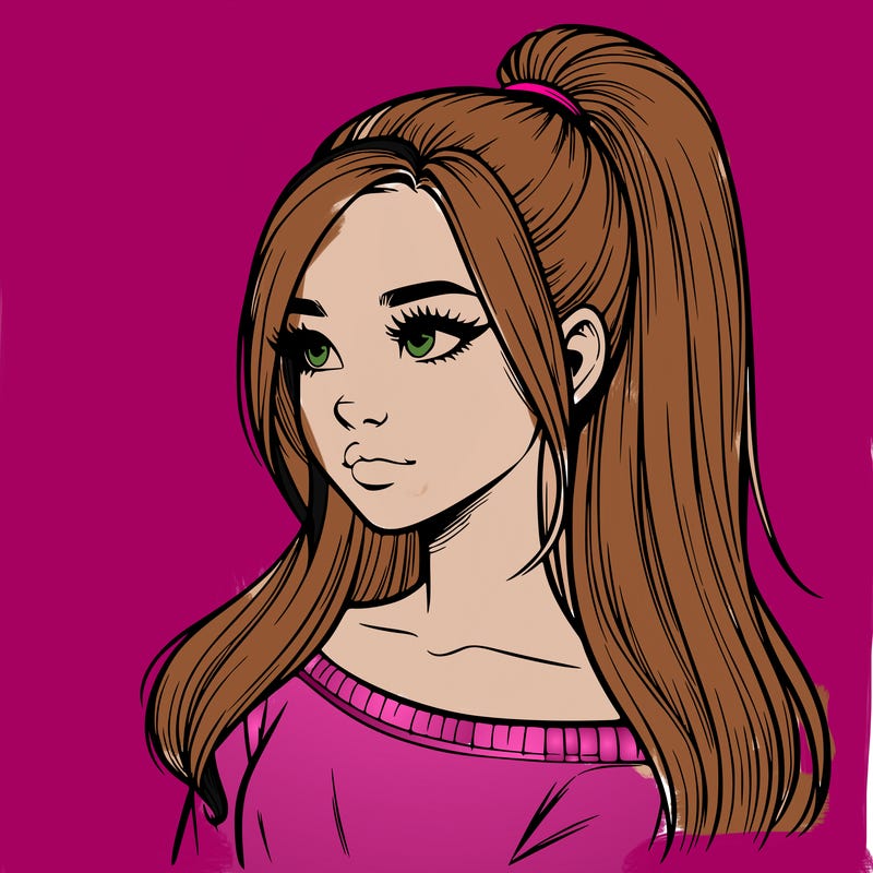 realistic girl with a high ponytail