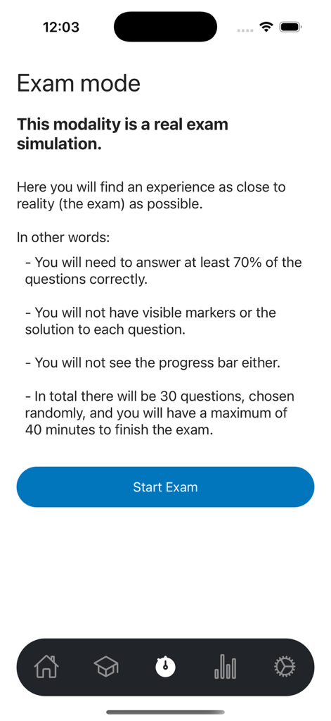 Pantalla de simulación de examen de certificación PCEP-30 de Python con reglas y botón de inicio.