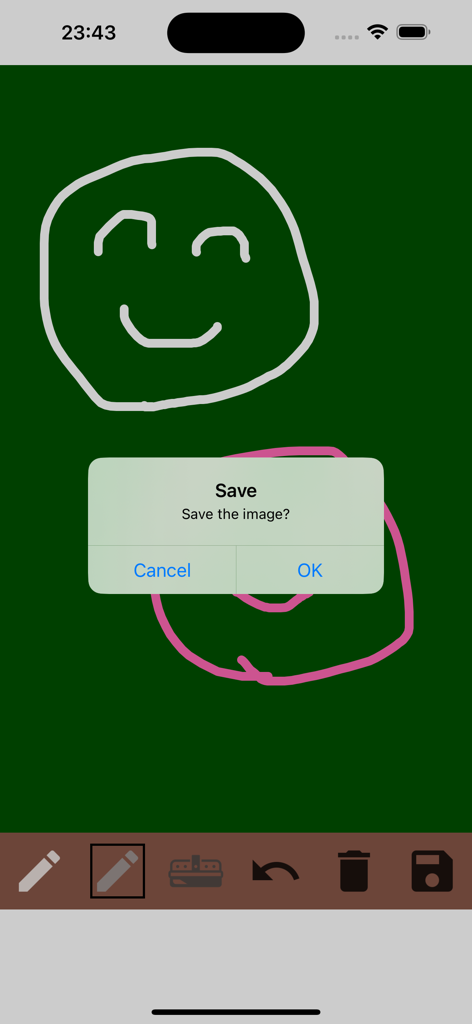 Blackboard - Simple - A digital blackboard drawing of a smiley face with an image save confirmation dialog