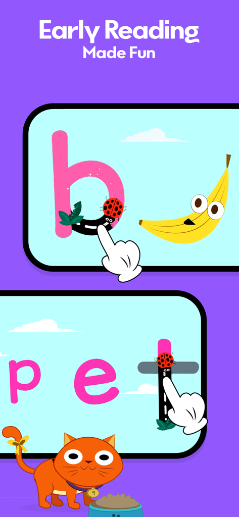 SKIDOS Learning Games for Kids - Actividad de lectura temprana y trazo de letras para niños con un plátano y un gato
