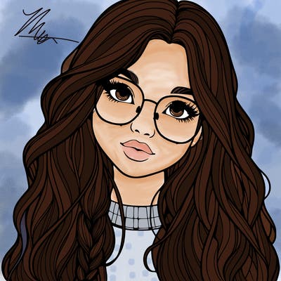 girl with long hair and freckles and glasses realistic
