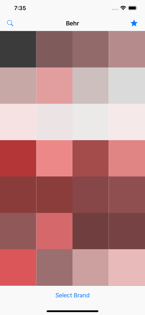 Vivid - Paint Colors - Una cuadrícula de muestras de color de pintura de la marca Behr en la aplicación móvil Vivid