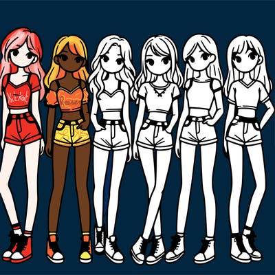 a group of girls wearing crop tops and shorts