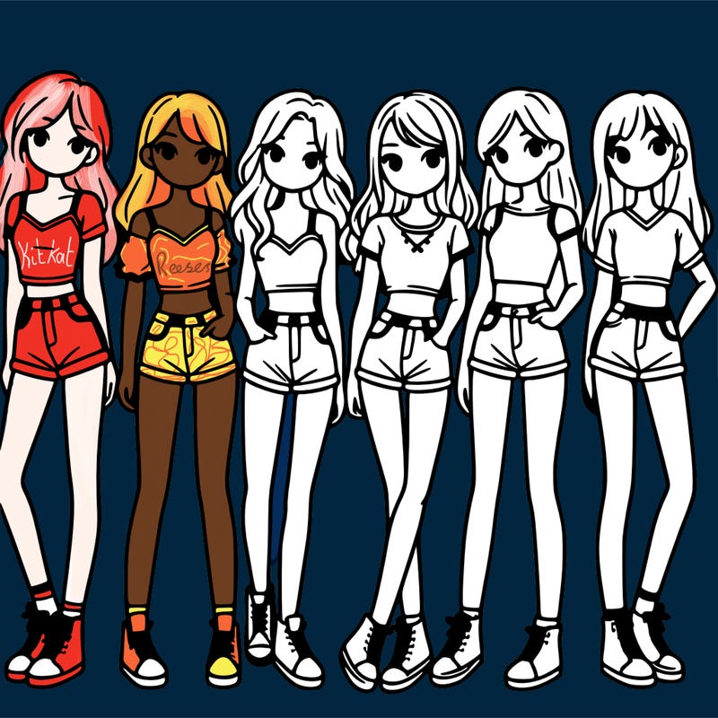 a group of girls wearing crop tops and shorts