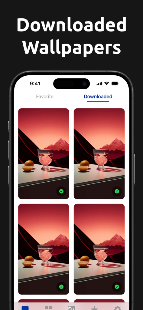 Wallpapers HD, 4K & Live - Una interfaz de aplicación móvil que muestra una cuadrícula de fondos de pantalla estéticos descargados.