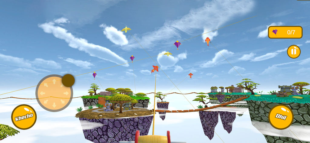 Kite Game 3D Pipa Kite Flying - Jugabilidad de simulador de vuelo de cometas 3D que muestra coloridas cometas en el cielo e islas flotantes con controles del juego