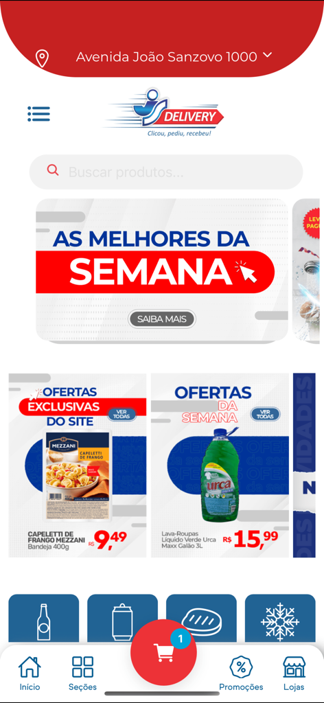 Home screen of the Jau Serve Plus Delivery app displaying weekly supermarket offers and product categories