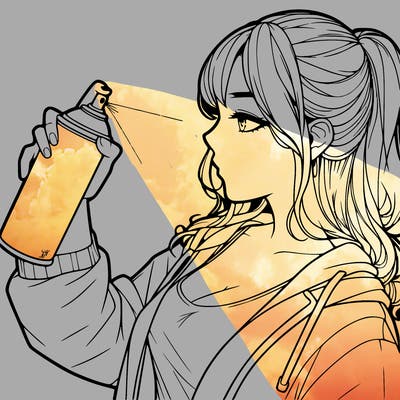 a realistic girl spray, painting