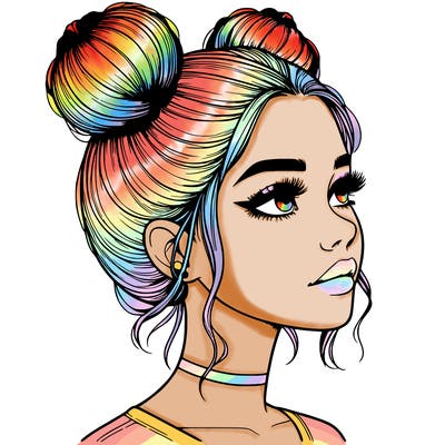 realistic girl with buns on the top of her head