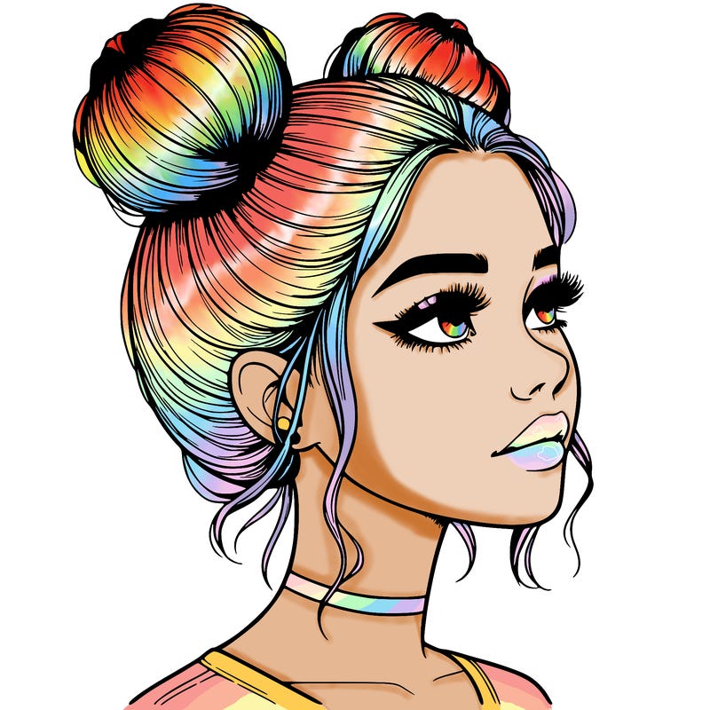 realistic girl with buns on the top of her head