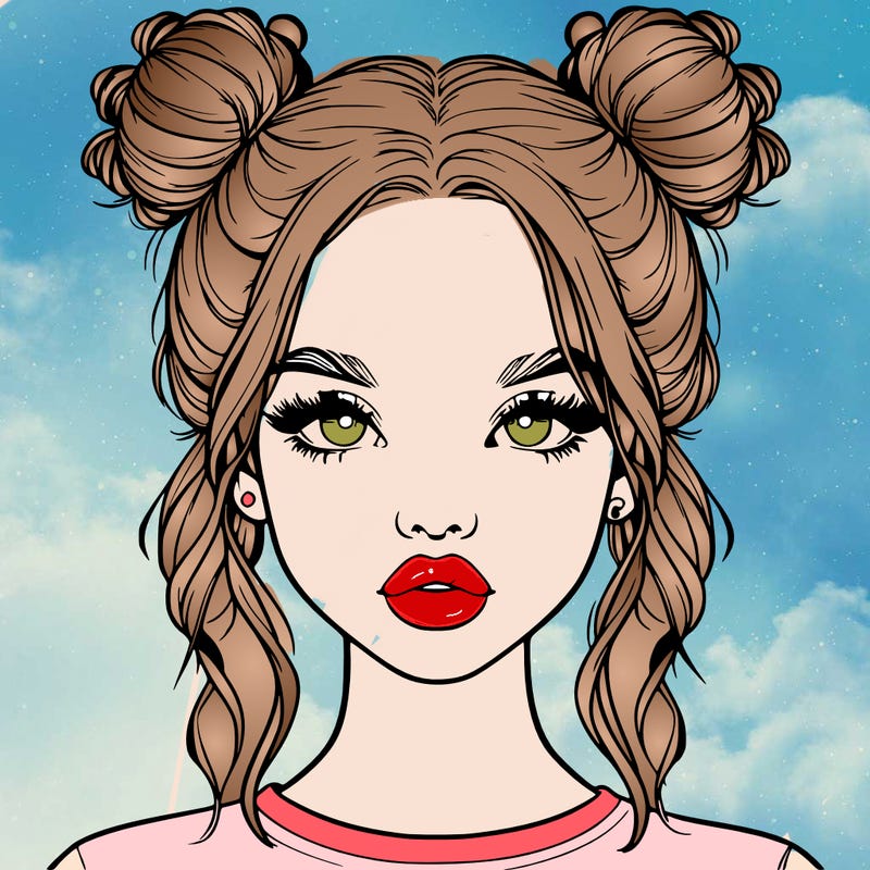 realistic girl with two buns in hair and lips