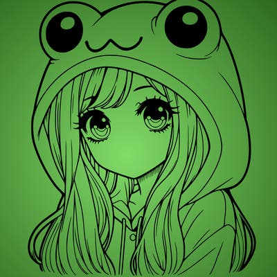 a pretty girl wearing a frog hoodie portrait with long hair