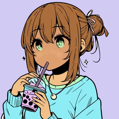 manga character drinking boba