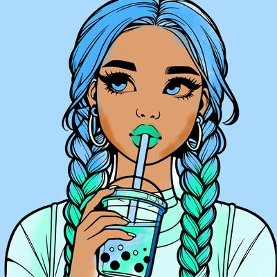 realistic girl with braided hair drinking boba