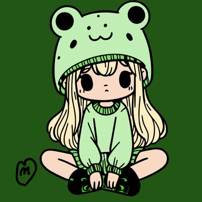 a girl wearing a frog hat and some frog socks