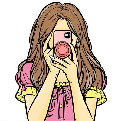 a realistic girl holding her phone taking pictures