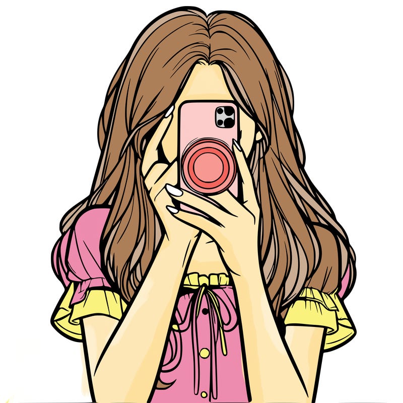 a realistic girl holding her phone taking pictures