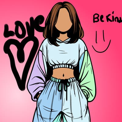 realistic girl faceless with baggy pants and a crop top