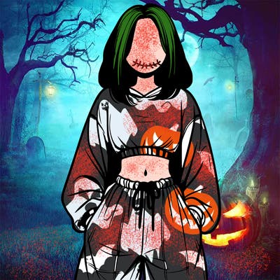 realistic girl faceless with baggy pants and a crop top