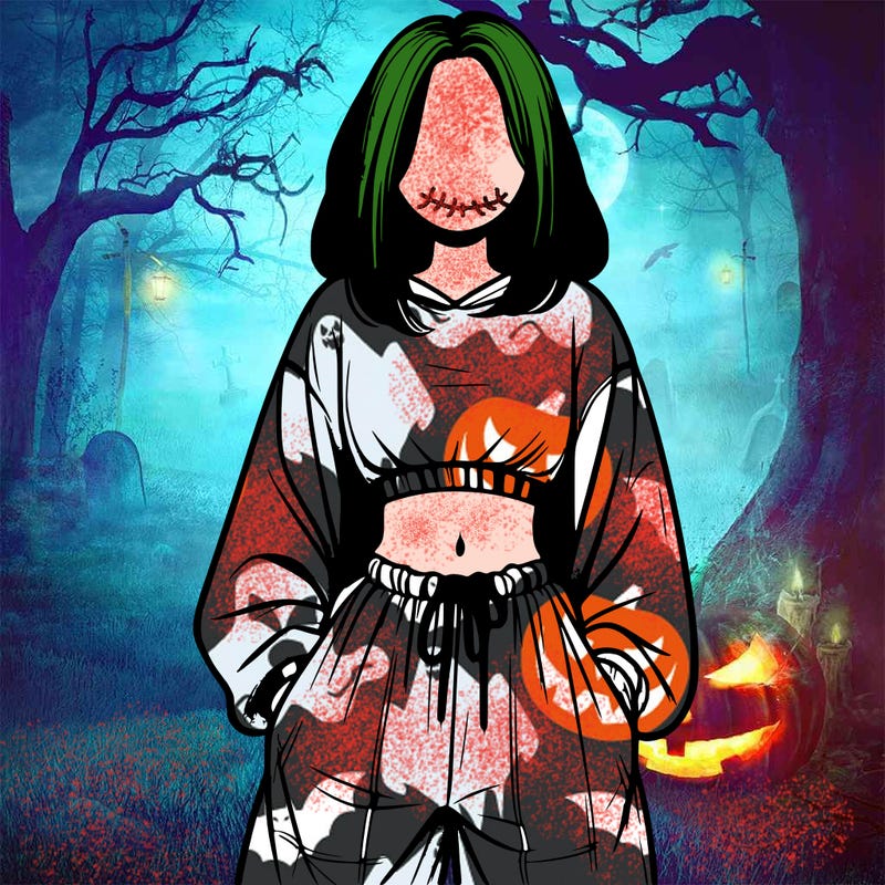 realistic girl faceless with baggy pants and a crop top