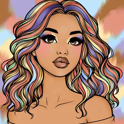 realistic girl with wavy hair and lips