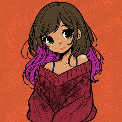 shy pretty girl wearing a sweater that is falling off one shoulder portrait