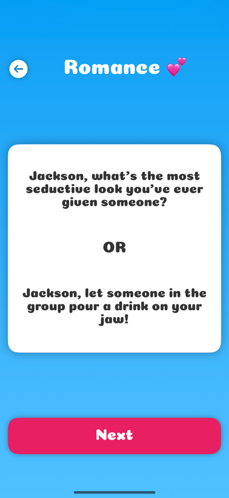 Un reto de verdad o reto de temática romántica en la pantalla de la aplicación Truth or Dare Dirty Party