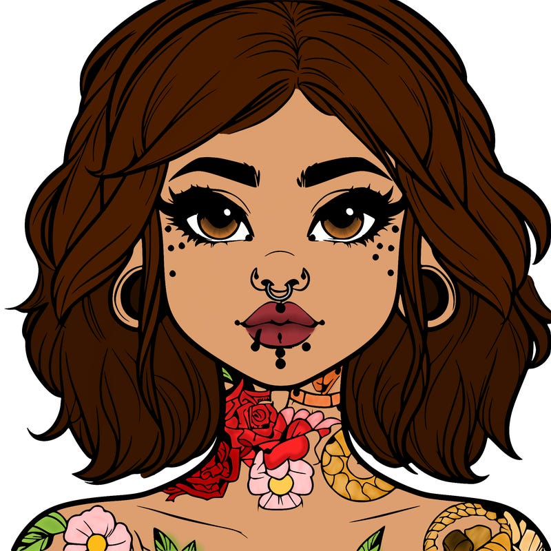 realistic girl with tattoos and piercings