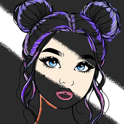 realistic girl with two buns on her hair and lips