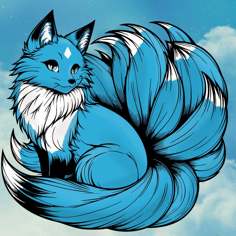 realistic detailed 9 tailed anime fox