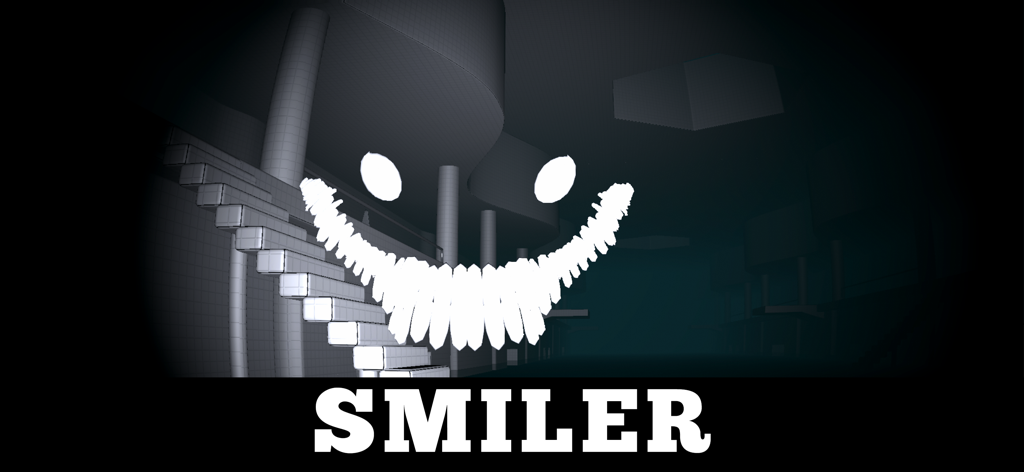 The Smiler entity with a glowing white jagged grin in a dark room from Backrooms 97