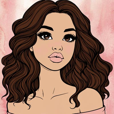 realistic girl with wavy hair and lips
