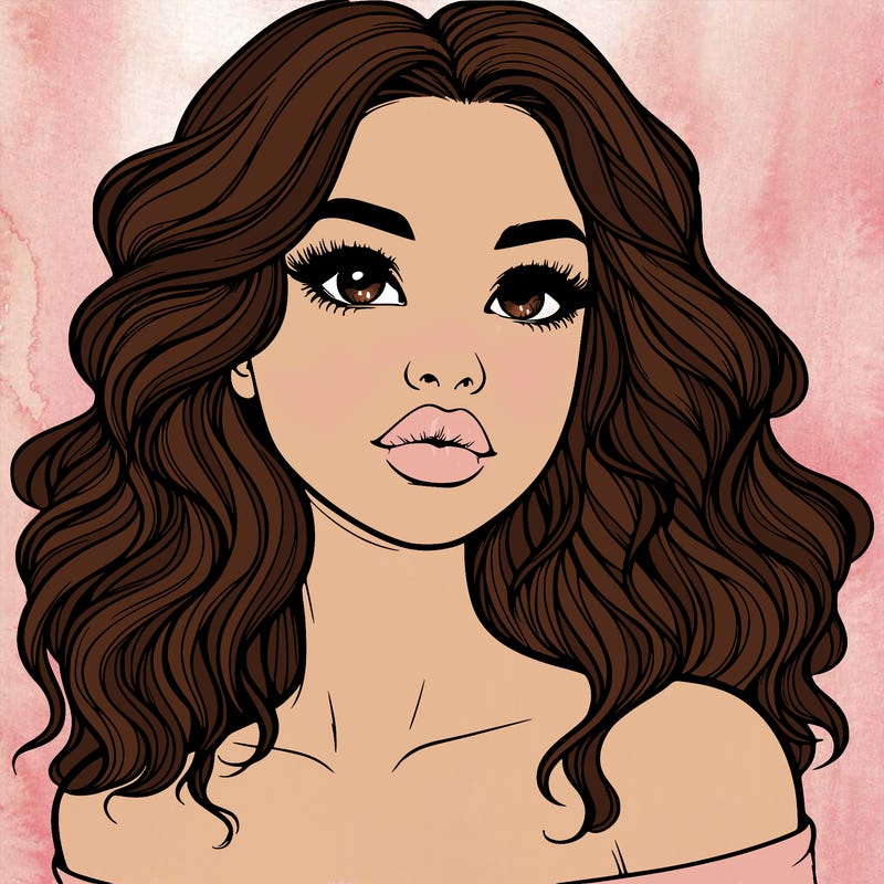 realistic girl with wavy hair and lips