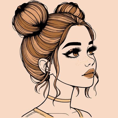 realistic girl with buns on the top of her head