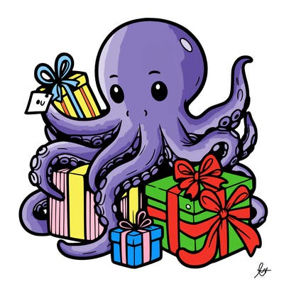 an octopus wrapping gifts