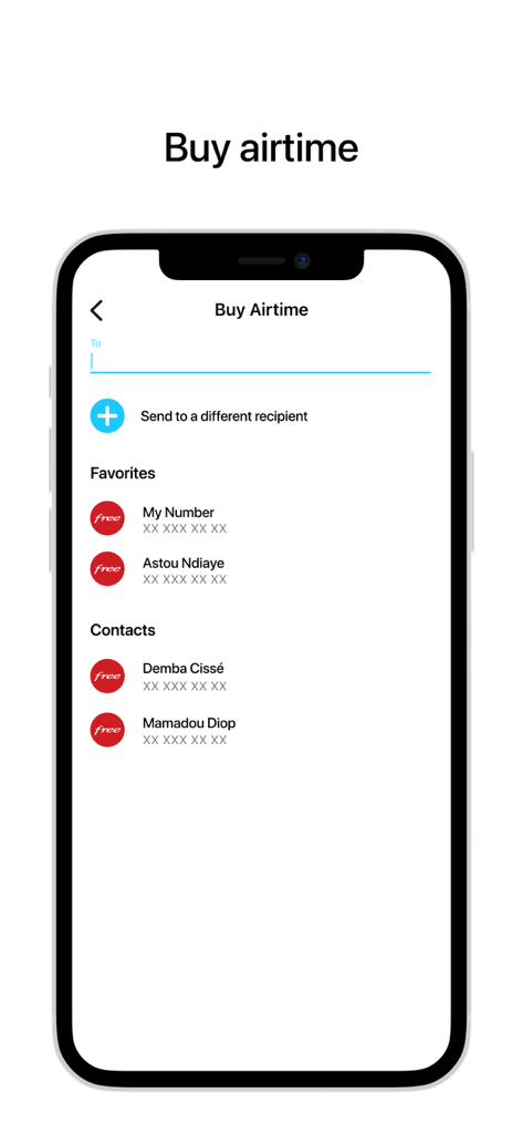 Wave app screen for buying airtime and selecting contacts